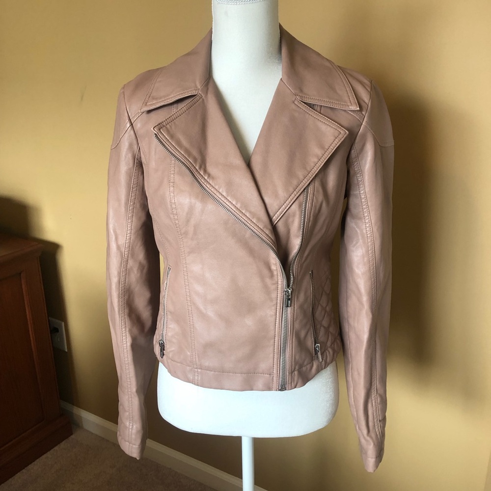 Express premium faux leather jacket in pink/tan - Picture 1 of 6